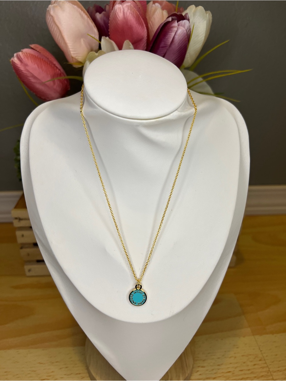 Marc by Marc Jacobs Gold/Teal Enamel Disc Necklace
